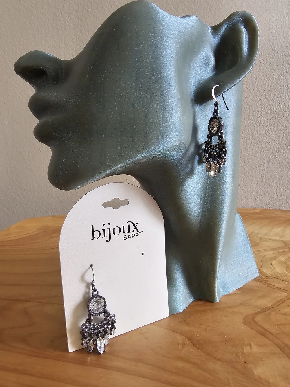 Black Filigree Drop Earrings with Clear Crystal Accents
